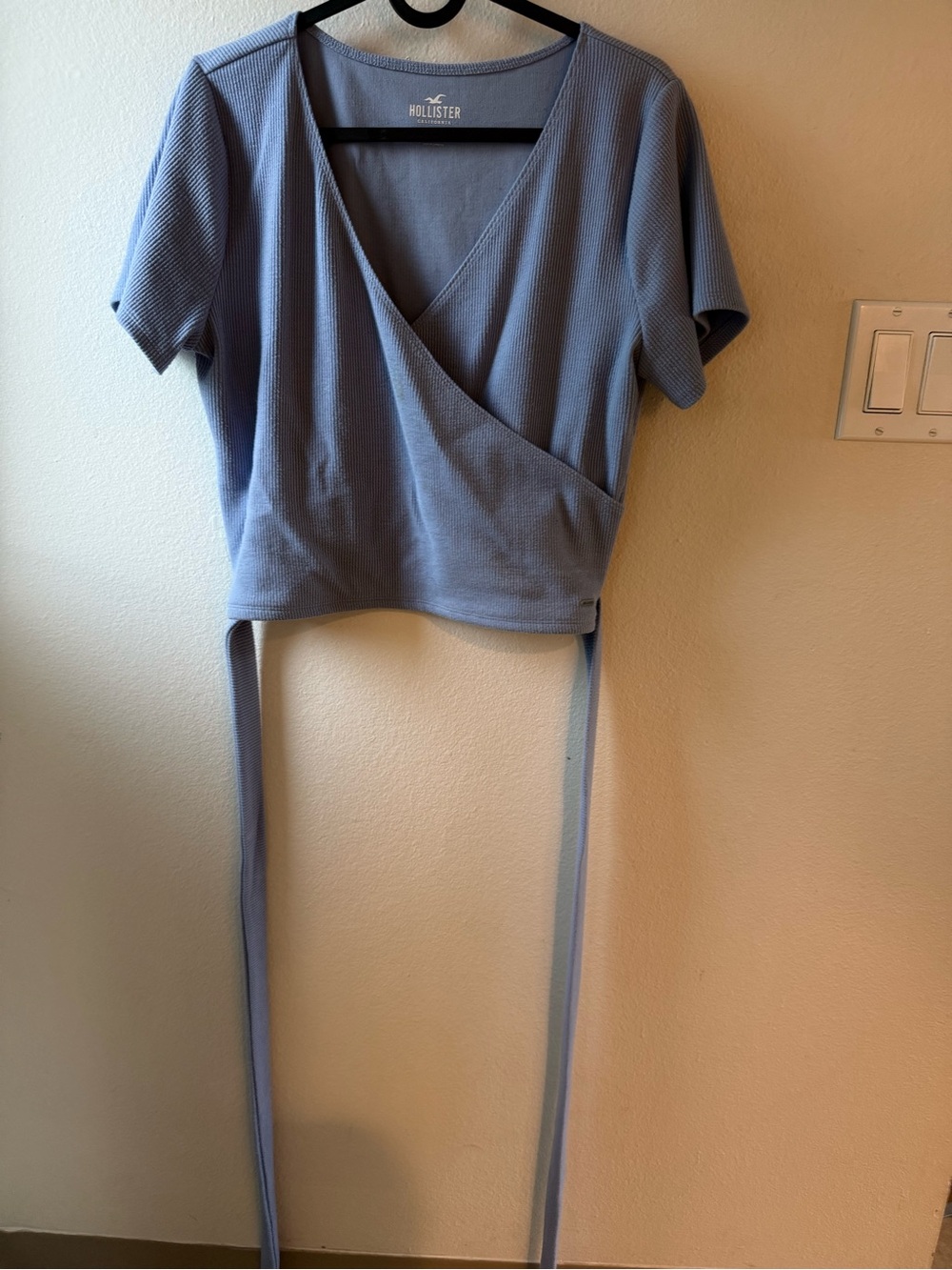 Hollister Light Blue Ribbed Wrap Crop Top